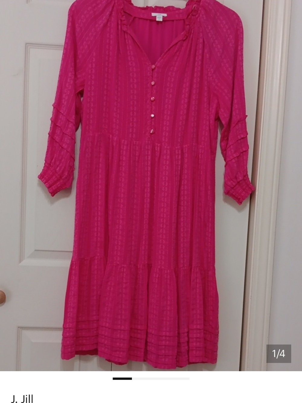 J.Jill Hot Pink Floral Jacquard Tiered Midi Dress S Tall